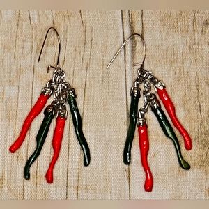 Green and Red Chili 🌶 Pepper Hook Earrings 🌶